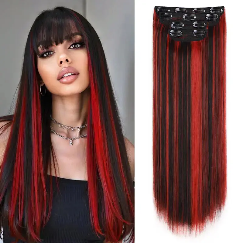 AISI HAIR New Clip In Hair Extensions, Long Straight Hair Extensions 20 Inch 4PCS Thick Hairpieces for Women Glueless Clip In Synthetic Clip In