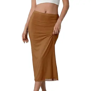 Women's Half Slip for Under Dress Long Underskirt with Lace Trim Soft Under Slips Shirt Skirt Extender