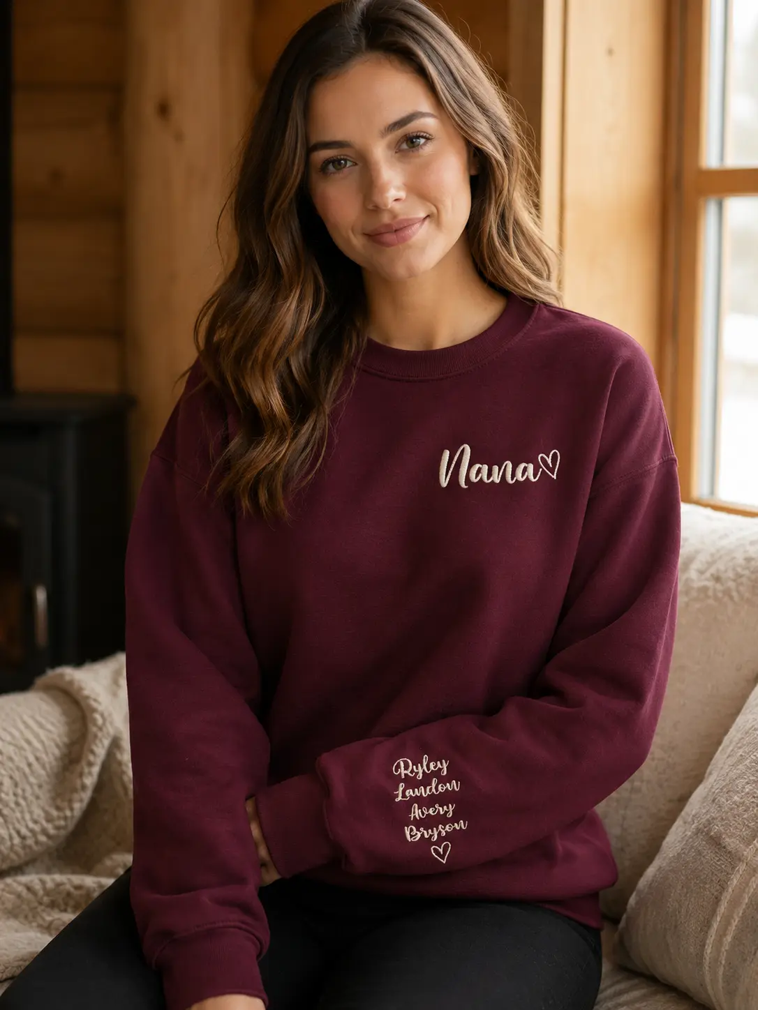Personalized Embroidered Grandma Sweatshirt on Neckline : Custom Kids Name on Sleeve, Mom Birthday Gift, Mothers Day Gift, Personalized Grammy Gifts, Mama Mother's Embroidery