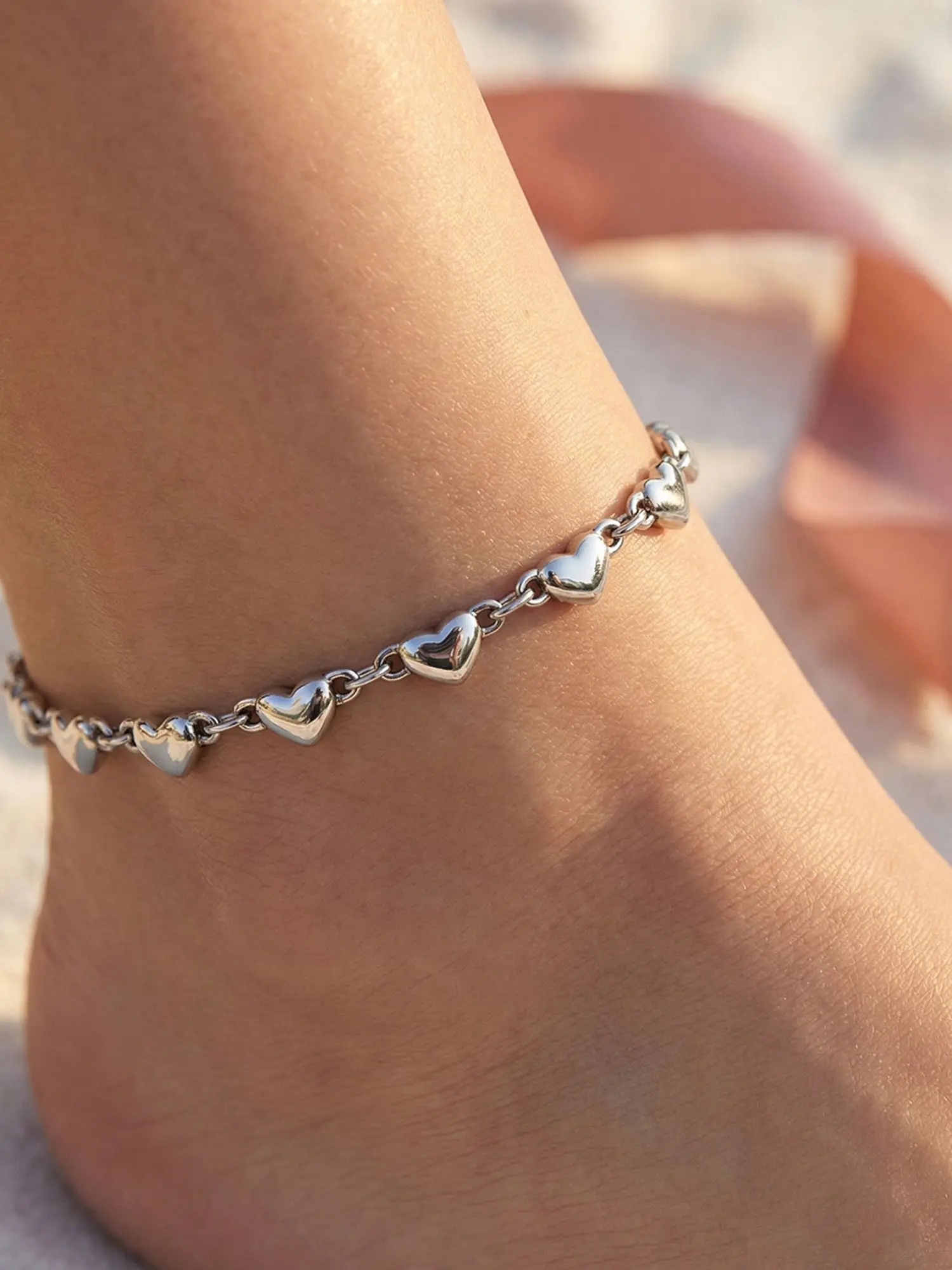 Women's Stainless Steel Anklet, Heart Shape Chain, 0.44mm Thick, Romantic Design, Waterproof, Anti-Allergic, Durable Jewelry Gift, Exquisite Jewelry Gift, Foot Jewelry, Love, Accessories