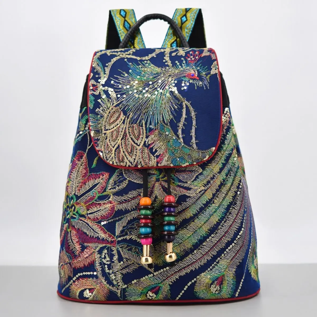 Boho Embroidered Canvas Backpack – Travel & Daily Use  display picture 1