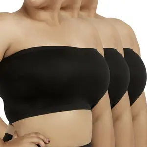 3 Pack Women's Tube Bra Top Curvy Plus Size Seamless Wireless Strapless No Pad Breathable Sports Basic Athletic Workout Running Cycling Activewear
