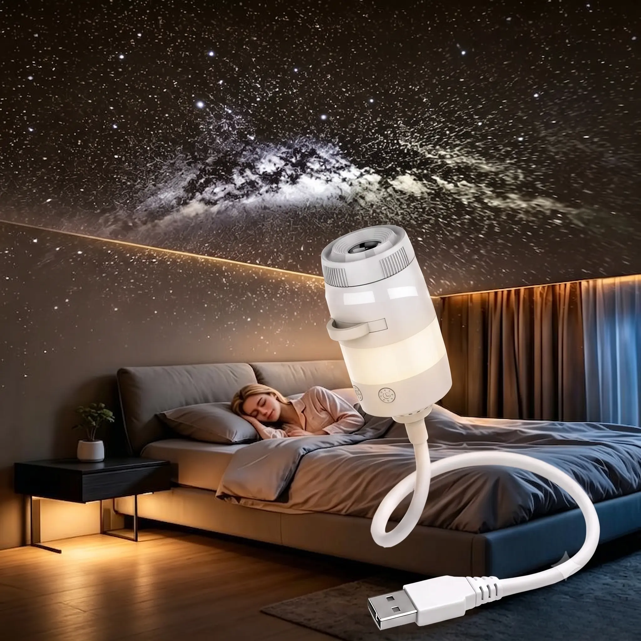 【2027】Galaxy Projector Night Light, USB Star Projector for Bedroom Ceiling | 2-in-1 Adjustable Nebula & Starry Sky Lamp, Flexible Gooseneck Design, Portable Space Projector for Kids Adults Room Decor