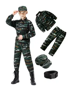 Kids Army Costume for Boys, Military Army Costume with Hat and Belt, Solider Boy Dress up, Halloween Costumes for Boys Military Soldier Dress up Role Play Outfit