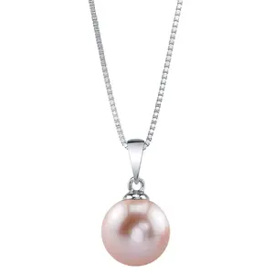 The Pearl Source 8mm Pink Freshwater Pearl Pendant Sydney Necklace for Women - Cultured Pearl Necklace | Single Pearl Necklace for Women with 925 Sterling Silver Chain