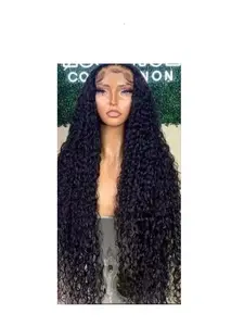 13x6 Deep Wave Lace Front Wig Human Hair Pre Plucked Brazilian Virgin Hair Glueless 30 Inch Long Curly Wig for Women Black