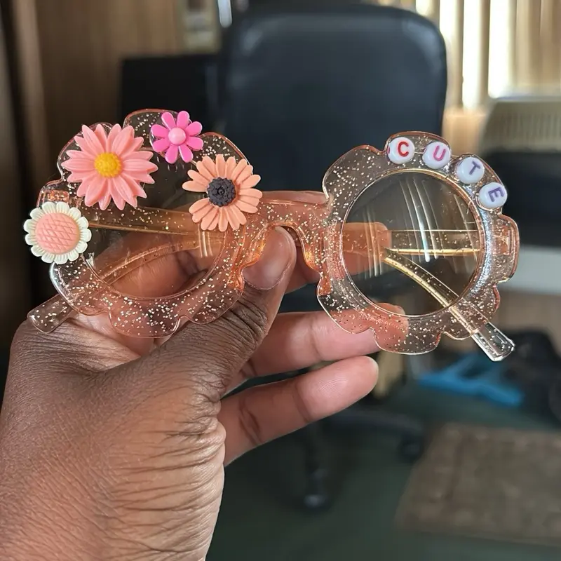Handmade Daisy Glasses by 6yr Old Young Entrepreneur with Glitter Frame and Colorful Flowers