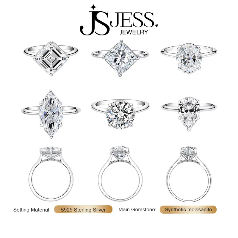 【VERSA】3CT Full Moissanite D Color VVS1 Engagement Ring | 925 Sterling Silver | Asscher/Princess/Oval/Marquise/Round/Pear Cut | White Gold Plated Wedding Promise Rings For Women