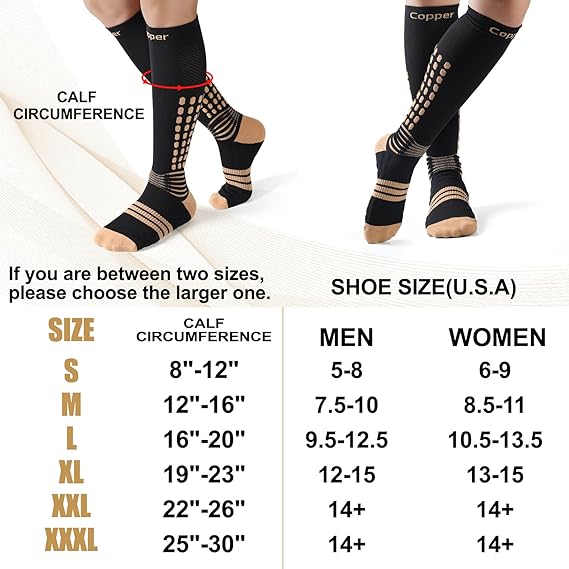 NEENCA 20–30 mmHg Compression Socks – Copper Infused Graduated Support Socks for Women & Men, Comfort Fit for Travel, Running & Daily Wear (1 Pair)