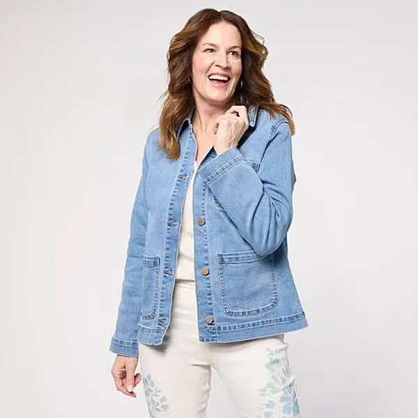DG2 by Diane Gilman Lux Touch Denim Patch Pocket Utility Jacket DG2 by Diane Gilman Lux Touch Denim Patch Pocket Utility Jacket
