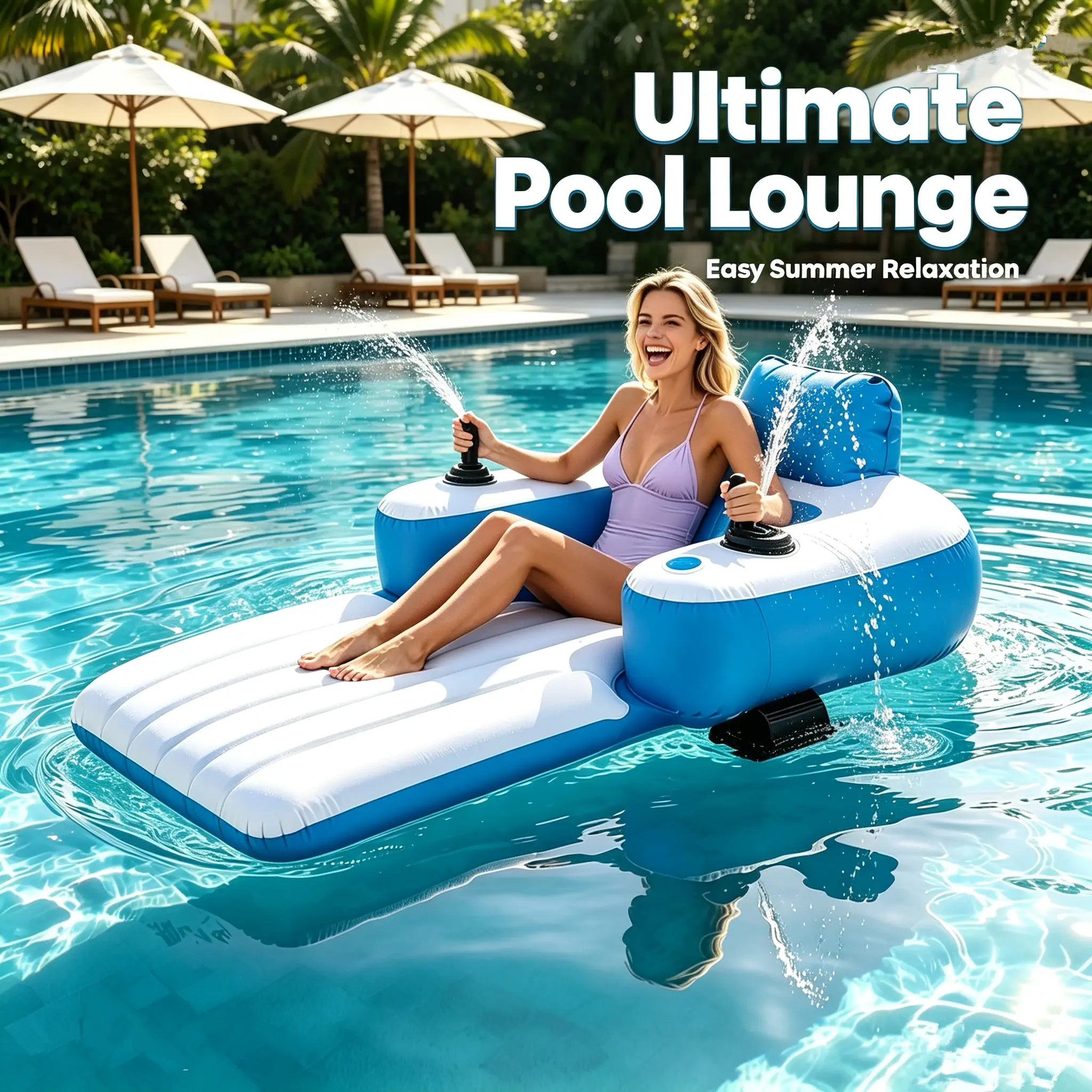 Adult Propeller‑Driven Pool Lounge Float, Joystick Control, Water Spray, Forward & Reverse