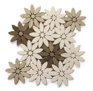 Artistic Timber Wood Lily Floral Pattern Marble Backsplash Mosaic Floor & Wall Tiles (9.5x11 inch)DP8667