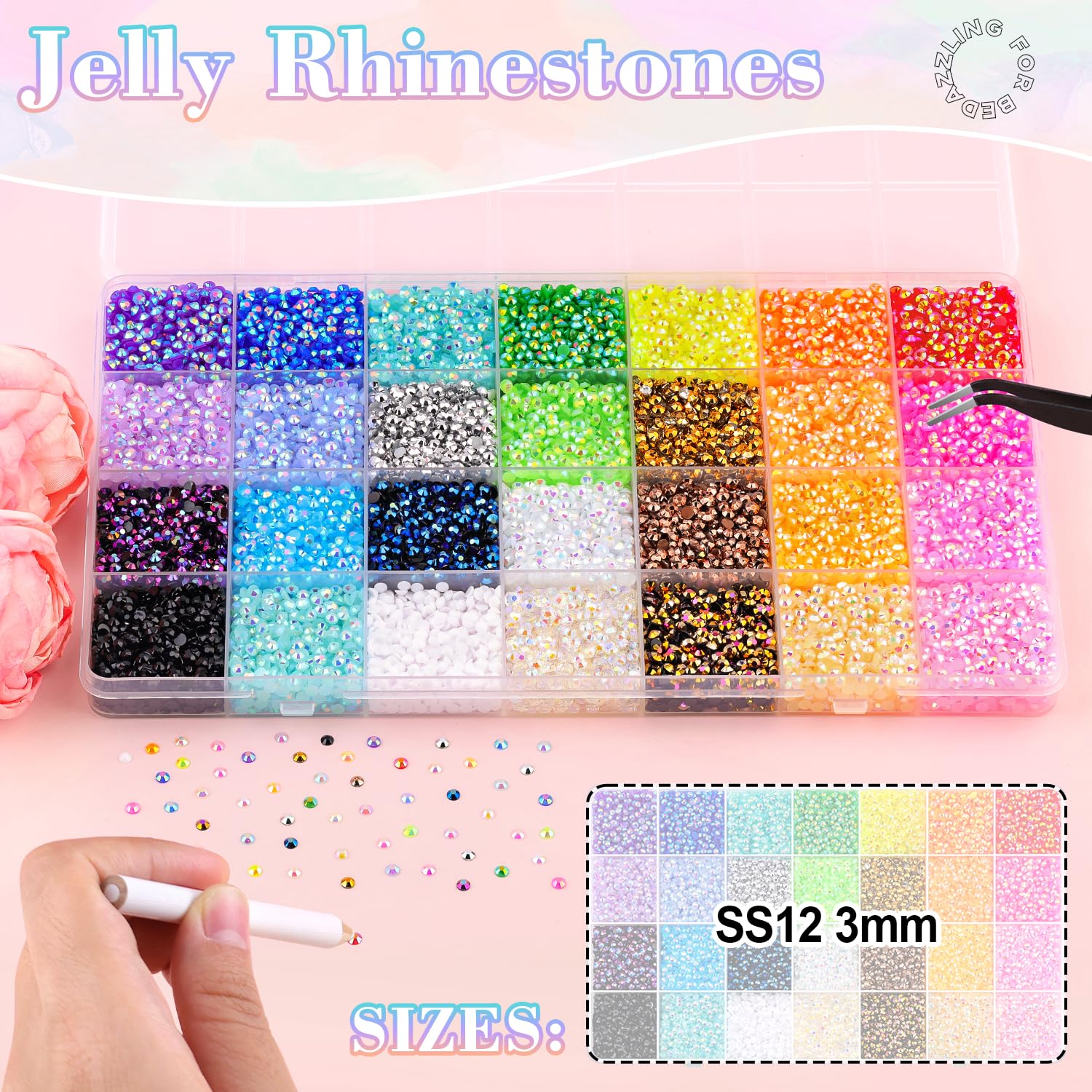 TQIGWRB 3mm Ab Coating Long Sparkle Resin Rhinestone Bedazzling Kit (36,000Pcs) with Tweezers & Gifted Tools, Nail Art Supplies Bling Rhinestone Decoration for DIY Crafts Clothing Tumblers