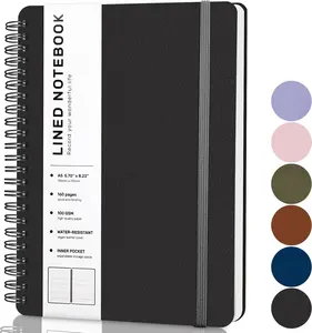 Lined Spiral Journal Notebook, A5 Hardcover Leather Notebook for Work, 5.7''×8.2'', 100GSM Thick Paper Spiral Bound Journaling Notebooks for Women & Men Office School Note Taking Business, Black LACCHOUFEE