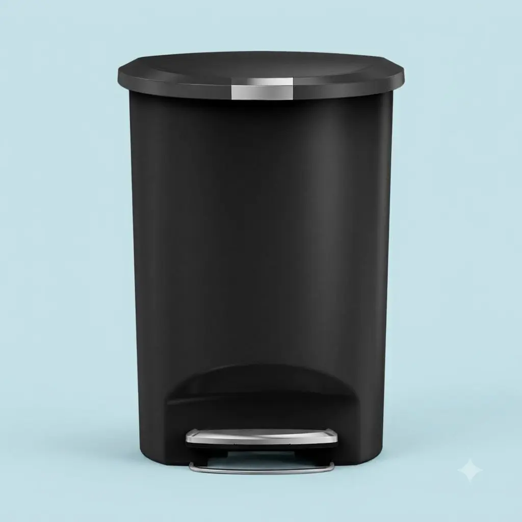 simplehuman 13 Gallon Black Plastic Semi-Round Step Trash Can Secure Slide Lock Pet Proof Soft Close For Kitchen