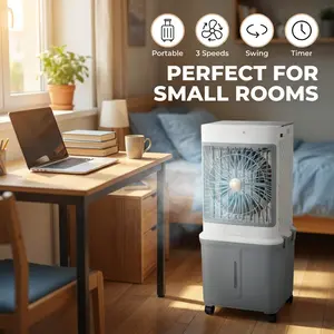Portable Air Cooler, 3-IN-1 Evaporative Air Cooler with Remote, 3 Modes 3 Speeds &12H Timer, 1.16Gal Portable AC, 5 Ice Packs & 4 Wheels, 45° Oscillation, Quiet Swamp Cooler for Room Home Office