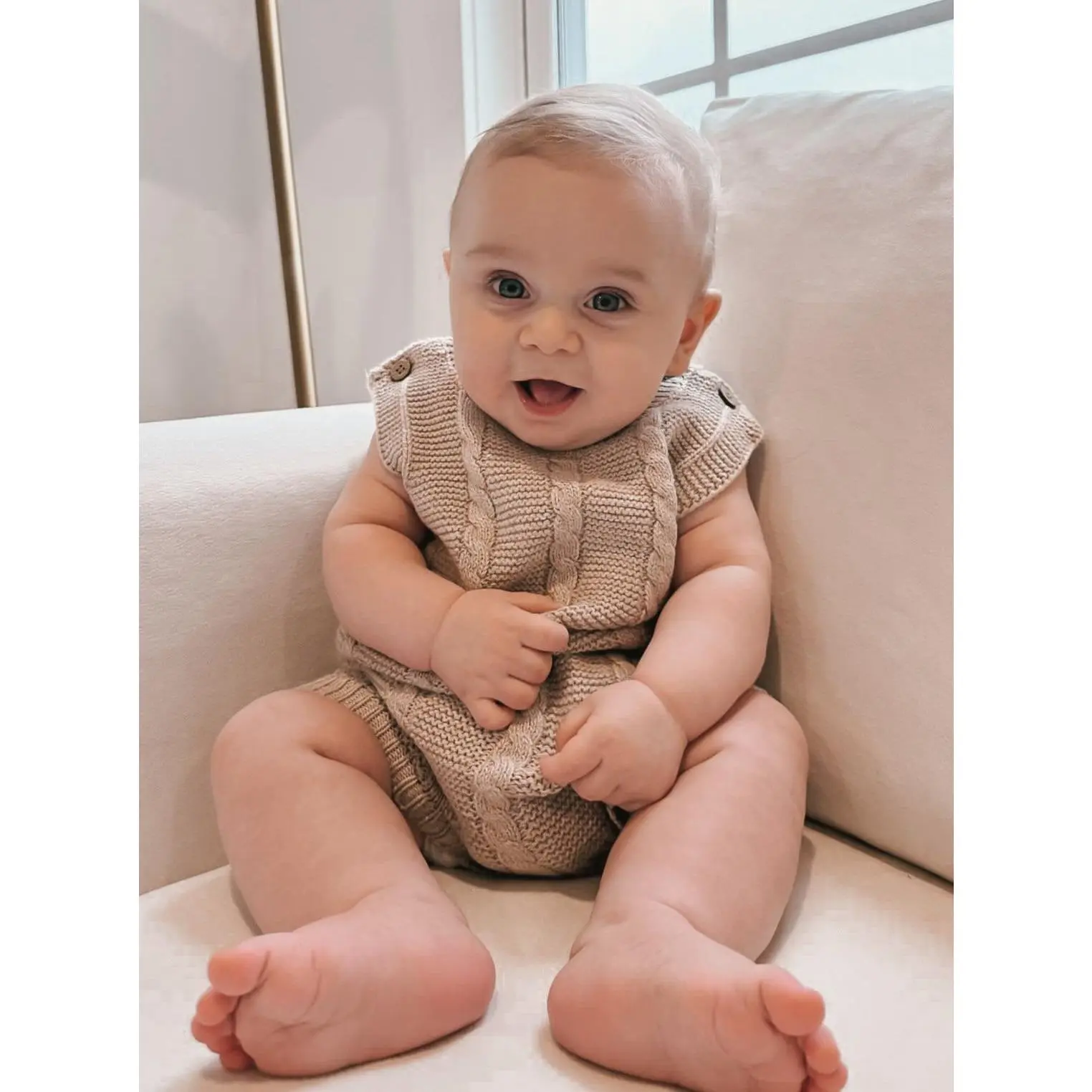 Luna + Luca Cable Knit Summer Romper - Heather Beige