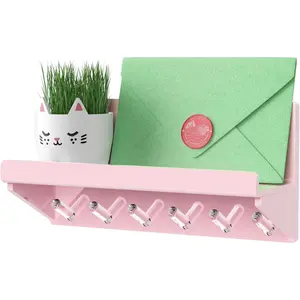 Key Holder Wall Mount - Decorative Key and Mail Holder with Shelf Acrylic Key Hooks for Home Entryway Wall Decor Key Hanger with Mounting Hardware (Lightpink)