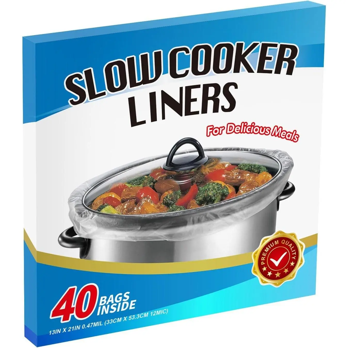 40xSlow Cooker Liners, Large pot Liner Disposable Cooking Bags, Fit 3QT to 8QT for Slow Cooker, pot, Suitable for Oval & Round Pots 13"x 21" /Bag
