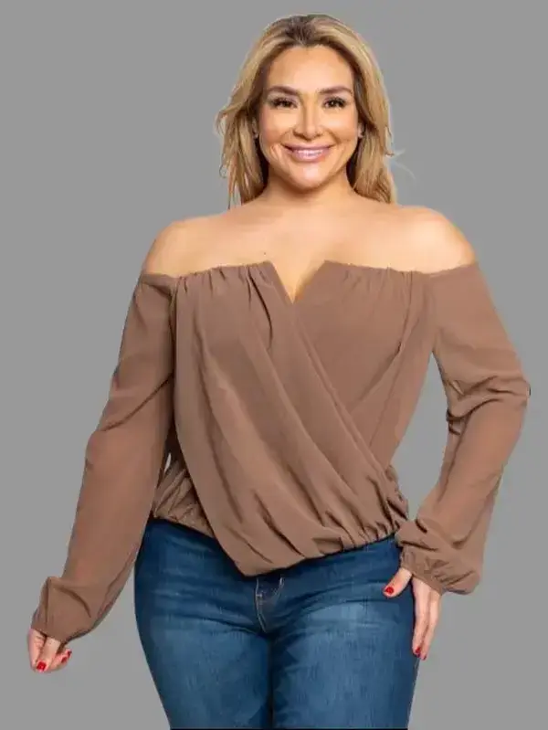 PETITE  SIZE CHIFFON OFF THE SHOILDER  SURPLICE TOP