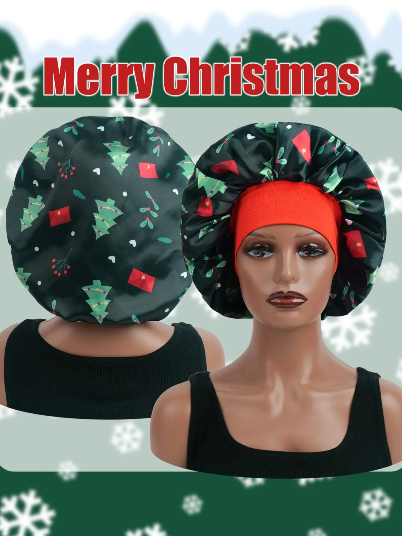 Christmas Tree Santa Sleep Cap, Christmas Gift, Unisex Novelty Sleeping Hat, Student Couple Sleeping Hat, Soft Comfortable Satinsleep Cap