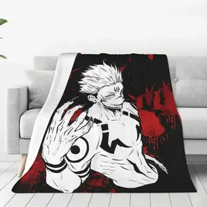 Ryomen Sukuna Jujutsu Kaisen Anime Blanket King Of Curses Fleece Throw Manga Room Decor Dark Aesthetic Otaku Gift Cozy Bedroom Trending Tiktok Finds JJK Merch Red Black Gamer Accessories Soft Warm Bed Sofa Cover Edgy Cool Villain Cursed Energy