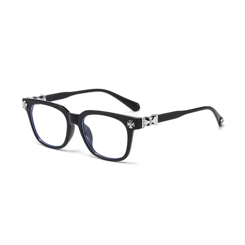 Vintage Frame Eyeglasses, Silver Color Cross Decoration, Unisex Fashion Accessory, Trendy Style Square Frame Glasses, Casual Stylish Glasses, Fashionable Frames Glasses