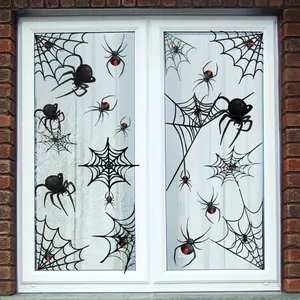 75PCS Spider Web Window Stickers Halloween Decorations Decals - Haunted House Party Supplies Ornaments-6 sheets