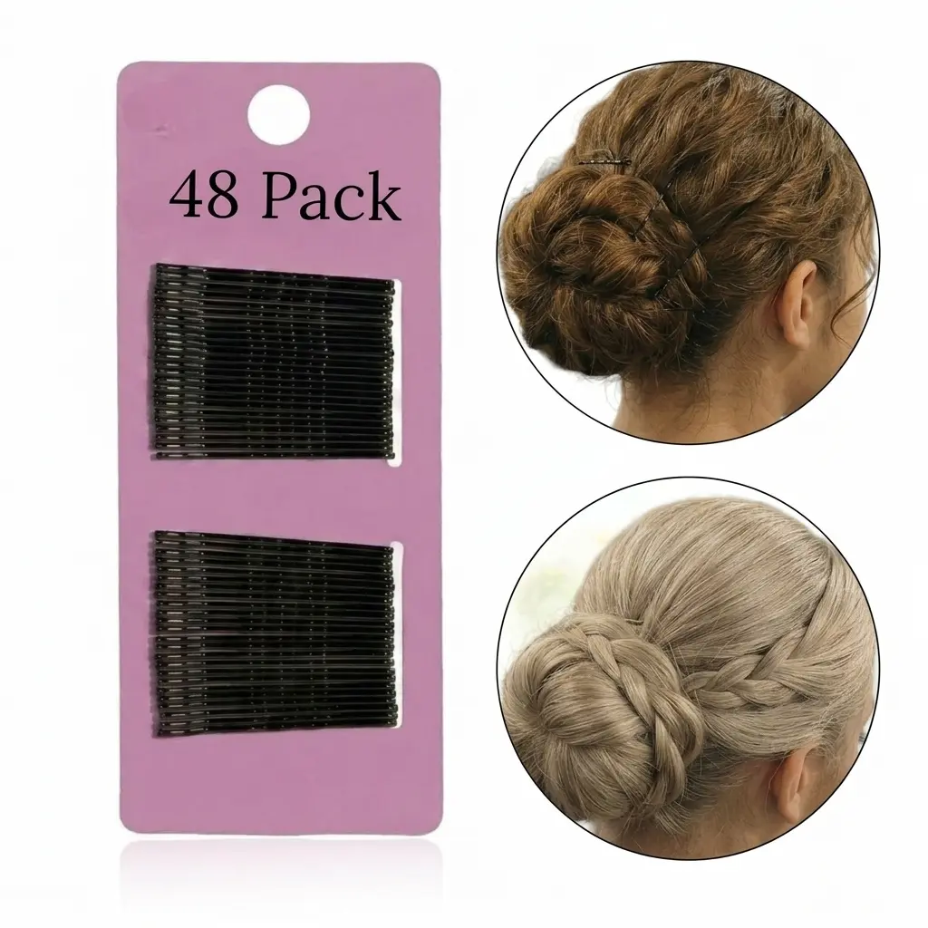 48 Count Black No Slip Bobby Pins for Secure All Day Hair Styling High Gloss Hair Pins for Updos Bun Ponytail and Everyday Hairstyles Comfortable Hold for Straight Curly Thick and Fine Hair Durable Hair Accessories Set