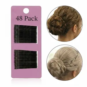 48 Count Black No Slip Bobby Pins for Secure All Day Hair Styling High Gloss Hair Pins for Updos Bun Ponytail and Everyday Hairstyles Comfortable Hold for Straight Curly Thick and Fine Hair Durable Hair Accessories Set