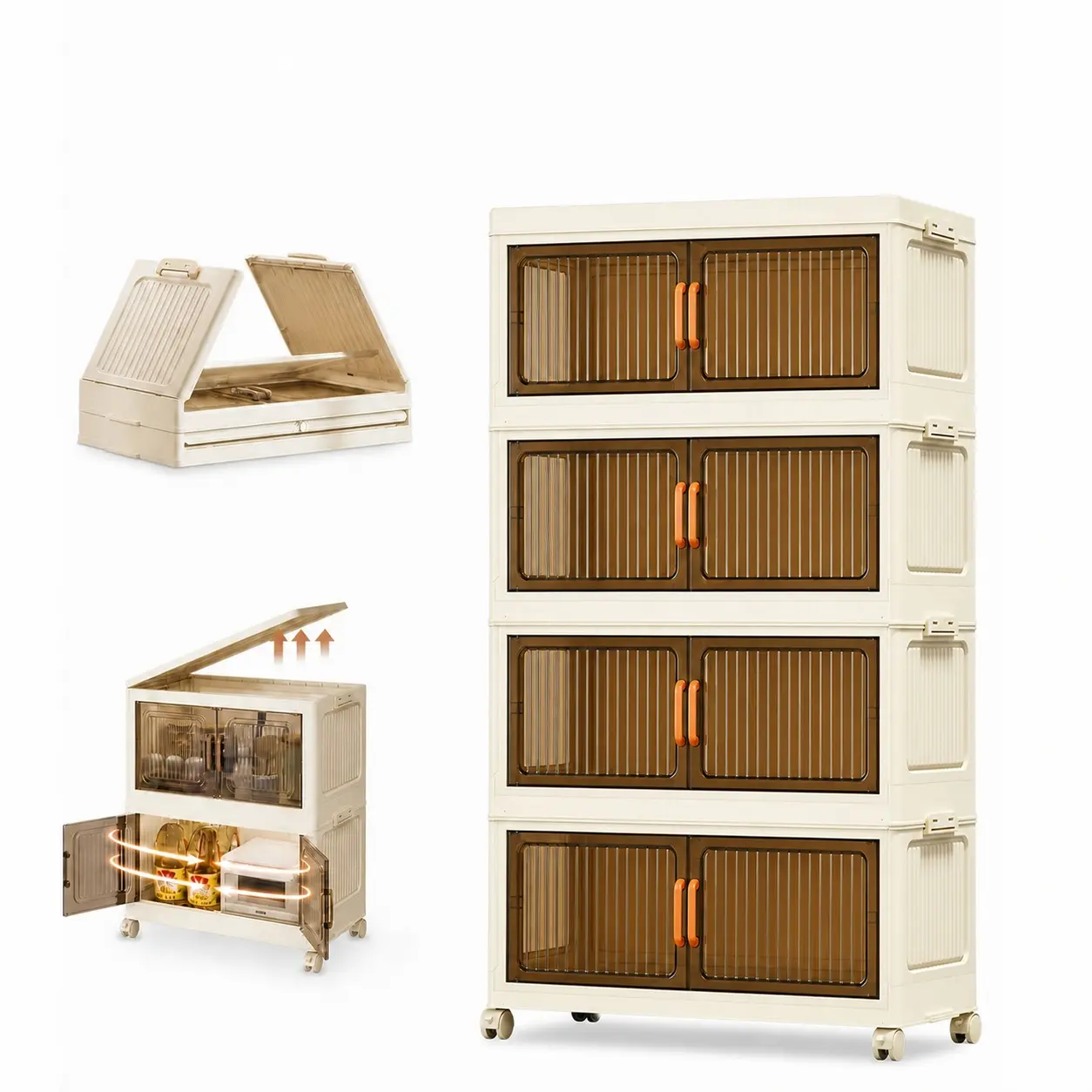 Rectangular Lid-Covered Folding Plastic Storage Bins with Wheels, 3/4/5-Tier Extra Large Organizer (9.84/19.69/45.28in), Foldable Stackable for Home Use, Kitchen