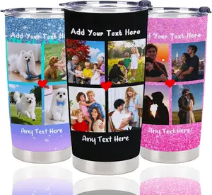 Personalized Tumbler Custom Vacuum Insulated Travel Mug Customizable Coffee Cup with Your Photos and Text Christmas Birthday Gift (4 Photos+Text)
