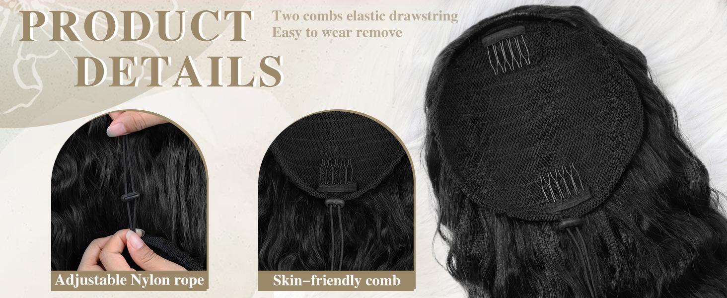 AISI HAIR Drawstring Ponytail Extension for Black Women Synthetic Clip in Ponytail Extension Long Curly Wavy Hairpieces for Daily Use Wavy
