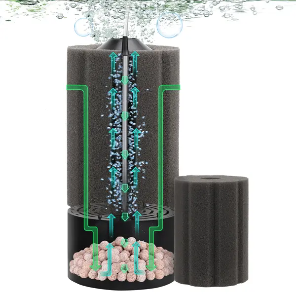 hygger Aquarium Sponge Filter 5-125 Gallon Small Fish Tank Filter for Breeding Fry Shrimp Snails Betta Air-Powered Filter with Reusable Biochemical Ball Spare Sponge Foam Filter ( Need connect the oxygen pump and air hose )