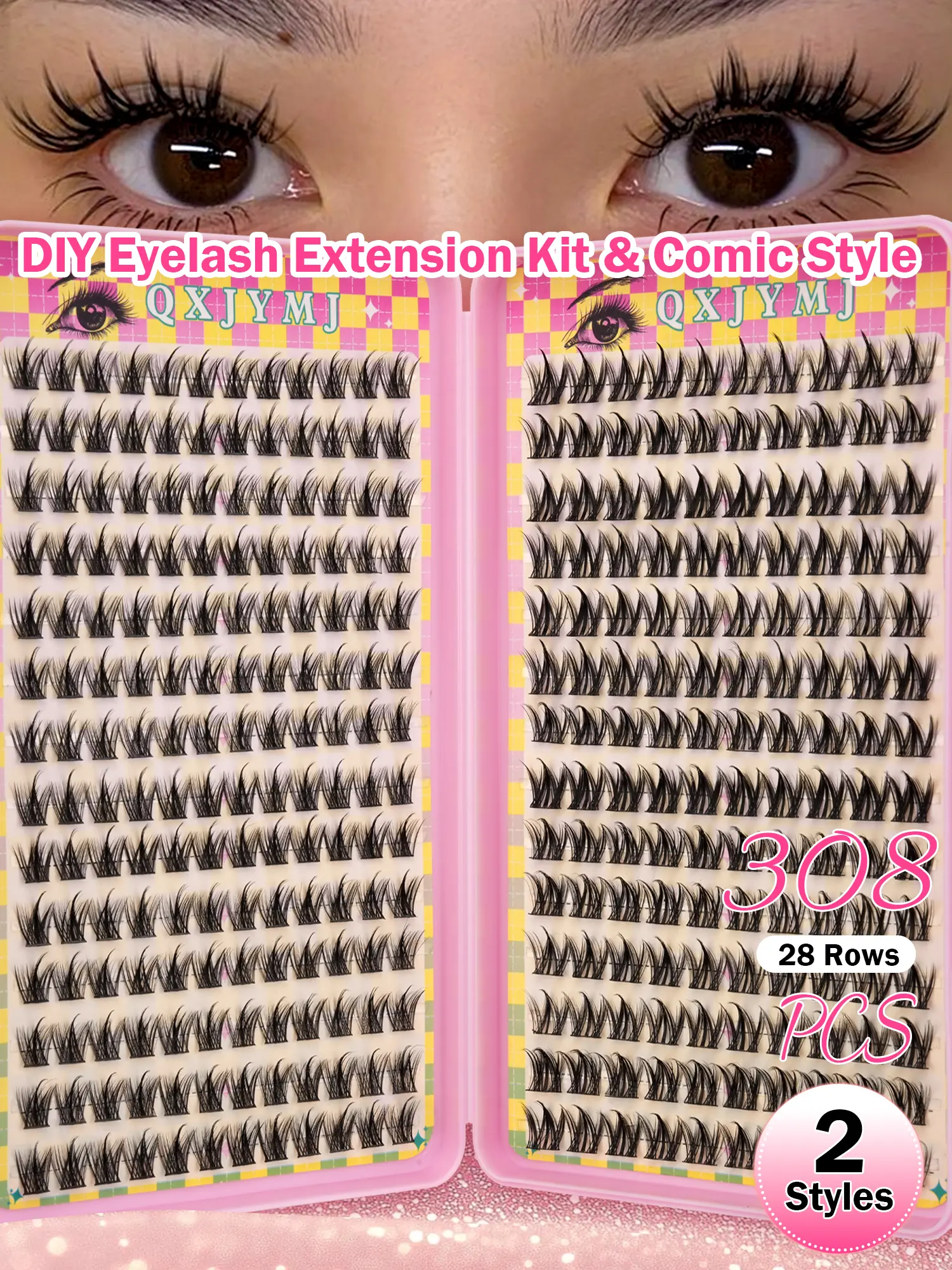 308 Clustered False Eyelashes, Eyelash Book, 28 Rows, DIY Clustered Eyelash Extension Kit, Mix Of Two Styles (voluminous and Bouncy), Single Cluster Segmented Eyelashes, CC Curling Eyelashes, Eyelash Extension.