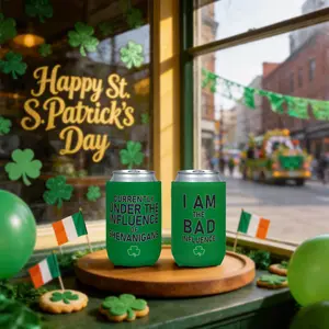 Irish Green Can Cooler 2-Pack | Fun Party Tester Insulators & Shenanigans Sleeves | Perfect for Parties & Gifts, Ideal for St. Patrick's Day