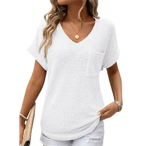 Dokotoo Women's Waffle Knit V-Neck Casual Summer Tops - Lightweight & Breathable Basic Tee for Beach, Party, Work Dokotoo Women's Waffle Knit V-Neck Casual Summer Tops - Lightweight & Breathable Basic Tee for Beach, Party, Work