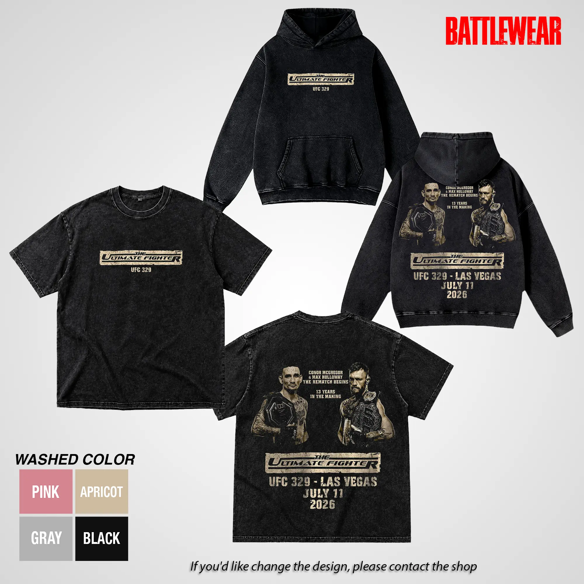 UFC 329 Black Conor McGregor vs Max Holloway Washed T-Shirt & Hoodie, The Notorious x Blessed Unisex Cotton T-Shirt - Soft, Round Neck, Short Sleeve Apparel for UFC Fans, Streetwear Menswear Crewneck Top