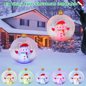 Light Up Inflatable Christmas Snowman Ball, 24 Inch Large Inflatable Outdoor Decorations Balls, Christmas Xmas Blow Up Ball with 13 Color LED Light for Yard, Lawn, Pool Decorations