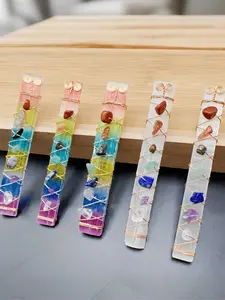 7 Chakra Rainbow Selenite Stick, Natural Crystal Chip Tumble Stone Wand for Meditation, Charging, Clearing, Yoga Decor, DIY Gifts