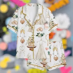 Romantic Wedding Pajama Set, Bridal Pajamas, Floral Sleepwear, Bride Getting Ready Outfit, Soft Honeymoon Loungewear Gift