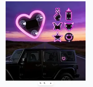 JOYTUTUS Solar Powered LED Heart Shape C-Pillar Neon Light Eco-Friendly Wireless Car Interior Decor 9.57mm x 8.42mm x 15.36mm