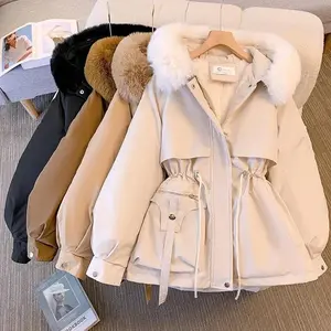 Fleece Lined Hood Down Jacket Winter Coat for Women Warm Drawstring Padded Parkas Korean Casual Streetwear Female Puffer Outwear Womenswear AsianGift