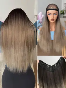24 Inch New V-Shape Clip-On Gradient Hair Extension, Synthetic Fiber, Easy Daily Use, Volume Boost, Suitable for All Hair Types, Synthetic Extensions