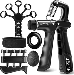 Grip Strength Trainer Kit 5-Pack – Adjustable Hand Gripper, Finger & Forearm Strengthener Set with Grip Strength Tester for Home Gym Workout