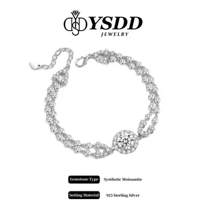 【#490 TODAY ONLY】Luxurious 2ct Round Halo Double Bezel Chain vvs Synthetic Moissanite Bracelet in 925 Sterling Silver
