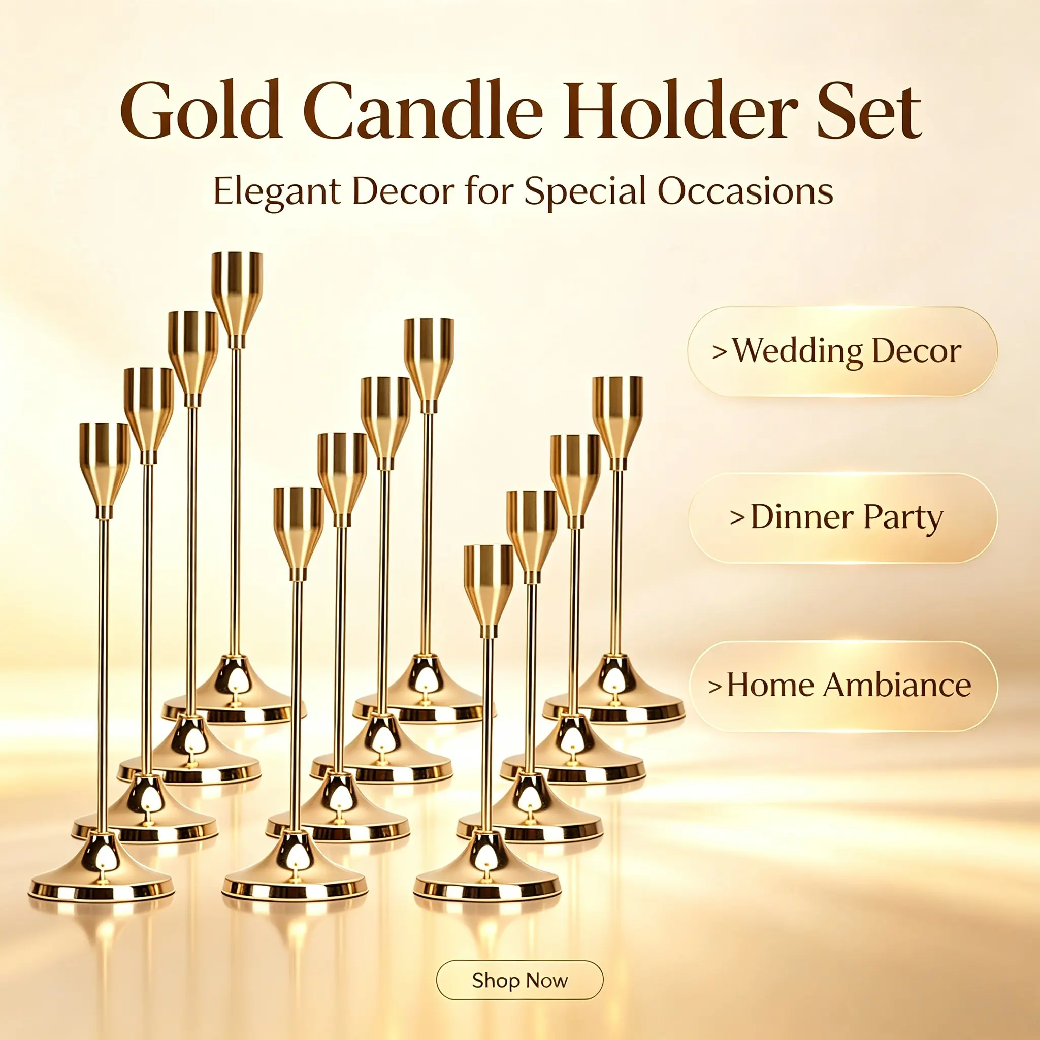 Matte Black-Gold Metal Taper Candle Holders Set (6/12 Pcs) - Large, Long, Minimalist Modern Candlestick Holders, Bulk Table Centerpieces for Wedding, Home Decor, Large Metal Candlestick Holders