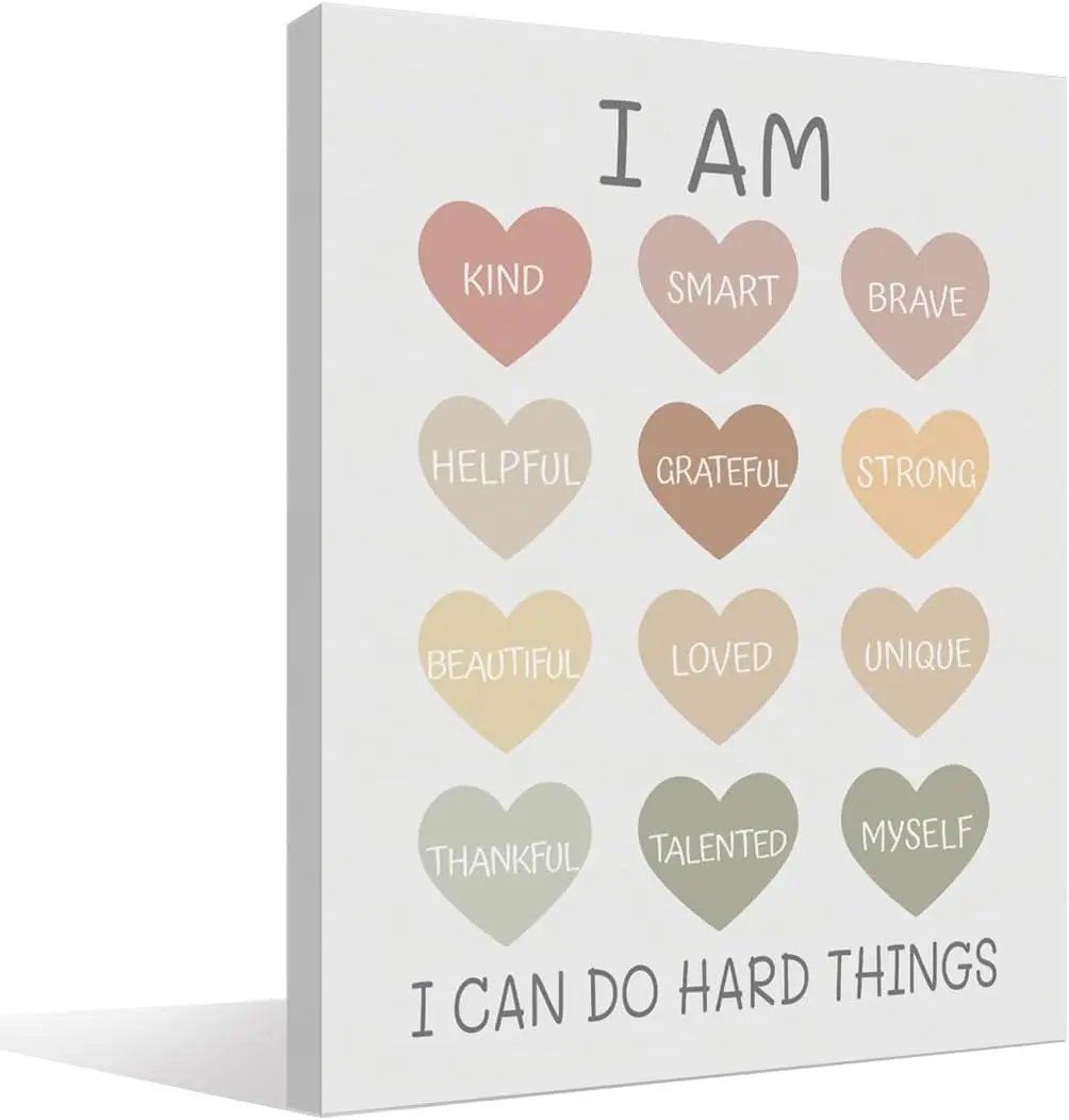 Inspirational Wall Art,I Am Kind I Am Smart Classroom Wall Print,Motivational Canvas Wall Art,Affirmation Wall Decor for Kids Playroom Bedroom Nursery SHJY-00572