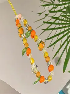 Vintage Chinese Style Glass Flower Pendant Bracelet For Women, Ins Fashion Creative Handmade Hanging Chain, Mobile Phone Lanyard