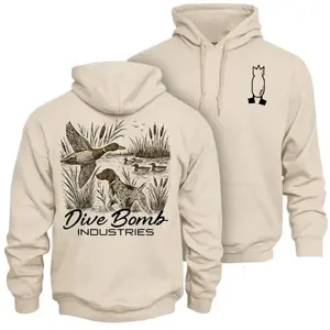 Dive Bomb Industries Duck Hunting Hoodie – Flying Mallard Ducks Marsh Hunting Dog Back Graphic, Waterfowl Hunting Apparel for Duck Hunters, Outdoor Waterfowl Hunter Lifestyle Hoodie